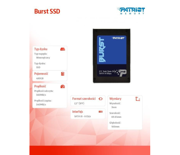 Patriot 480GB 2,5" SATA SSD BURST - 436396 - zdjęcie 2